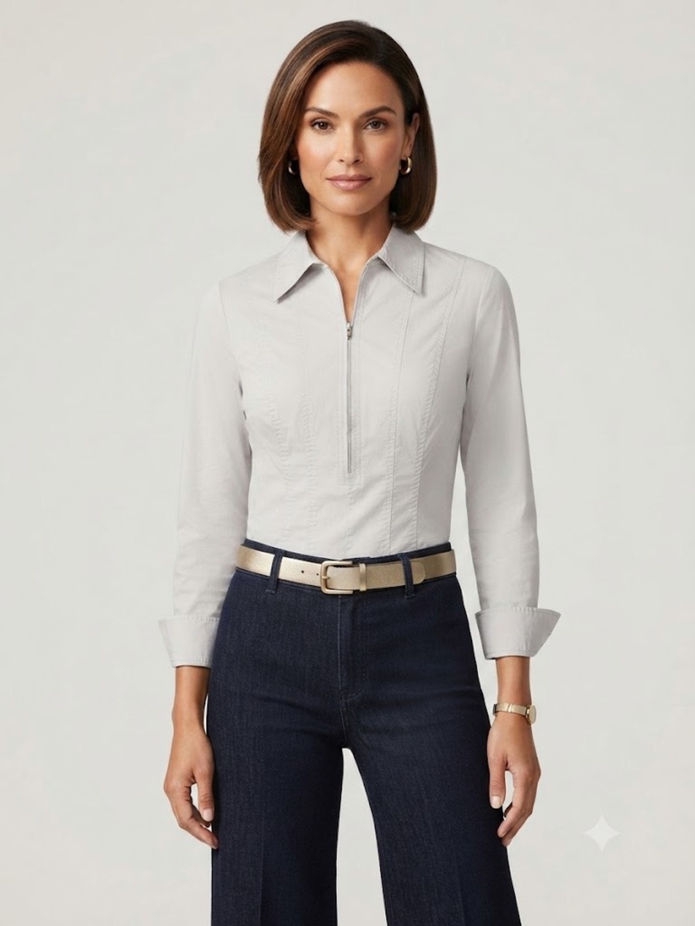 Cabi Women’s Long Sleeve Zip Front Blouse Shirt Collared Office Top Size Medium
